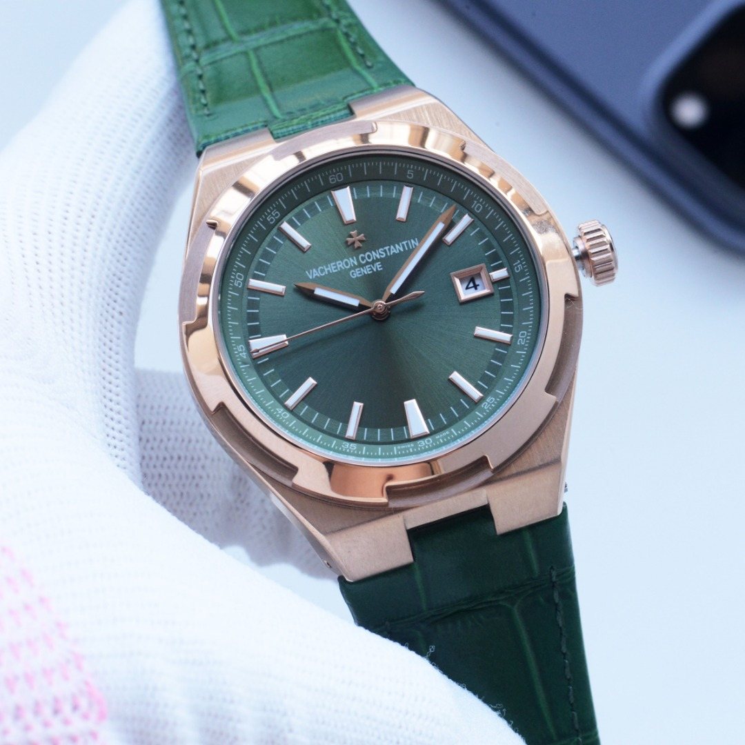 VACHERON CONSTANTIN Rose Gold Green Dial Leather Strap Watch — hero