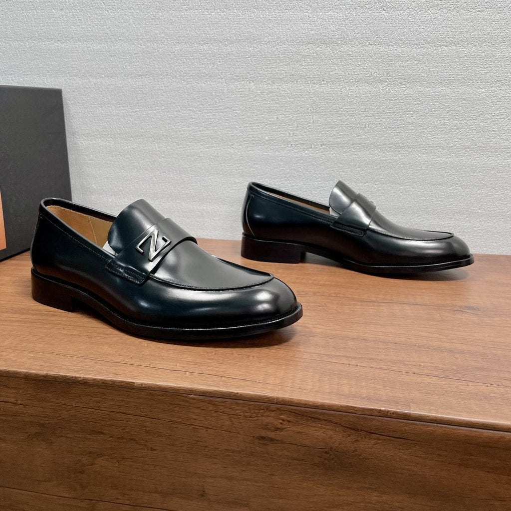 Zegna Black Leather Z-Accent Loafers — side