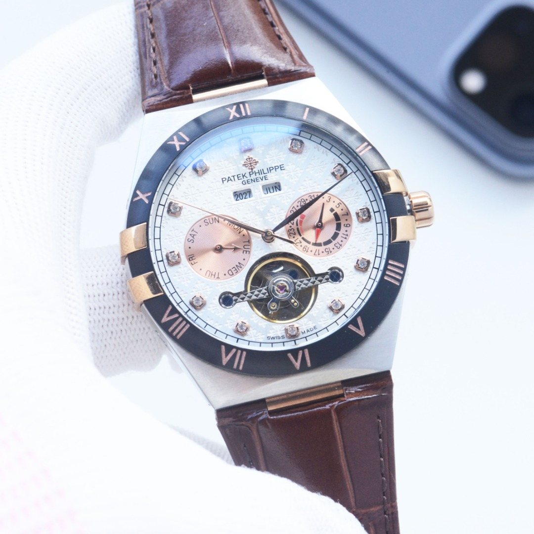 Patek Philippe Brown Two Tone Gold Dial Leather Strap Watch — hero