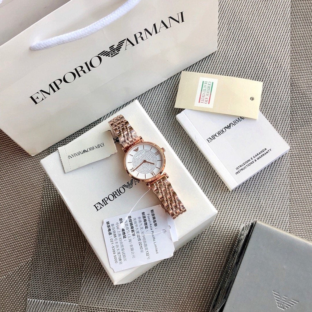 EMPORIO ARMANI Rose Gold Link Watch — front