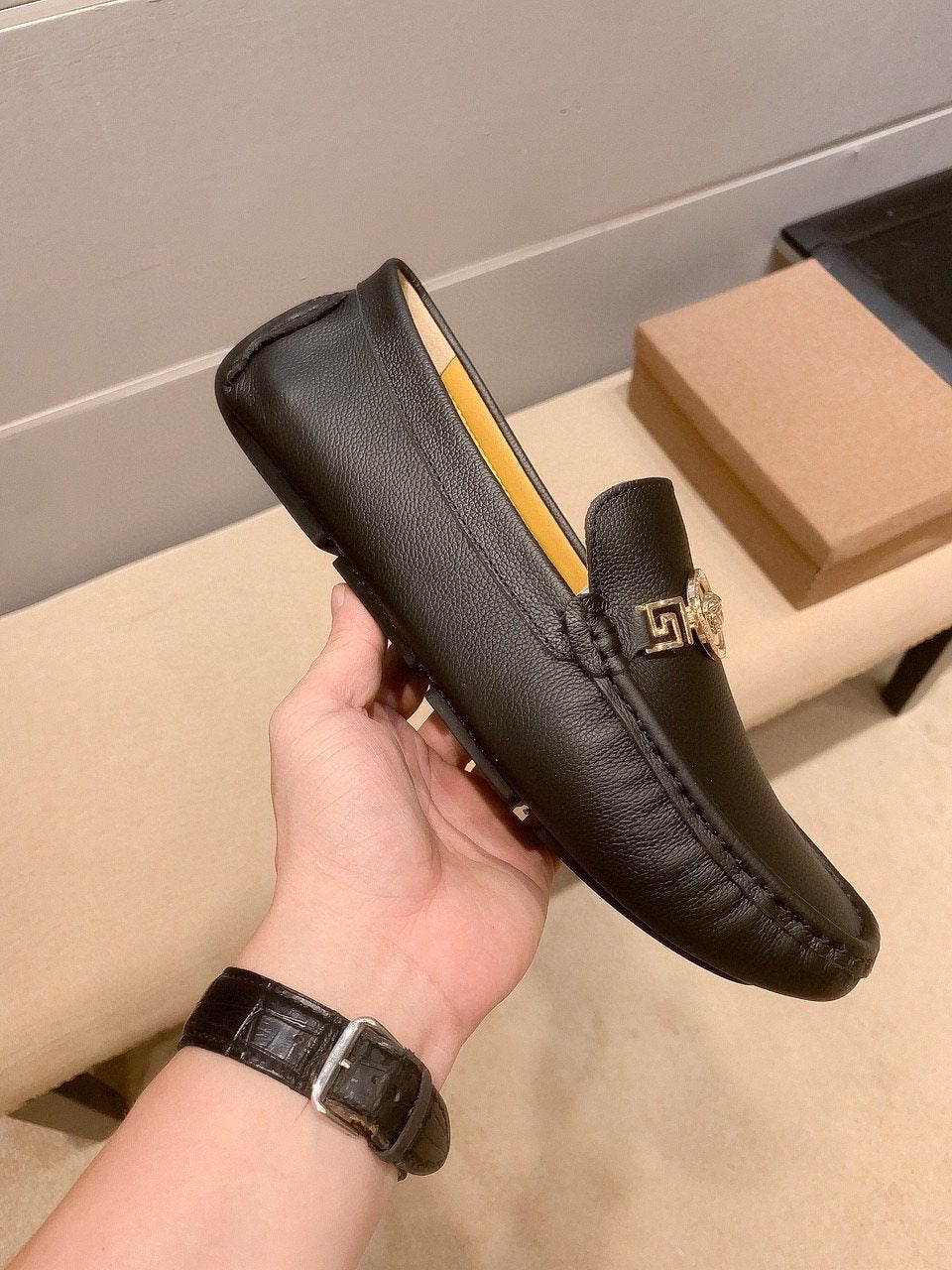 Versace Black Medallion Loafers — side