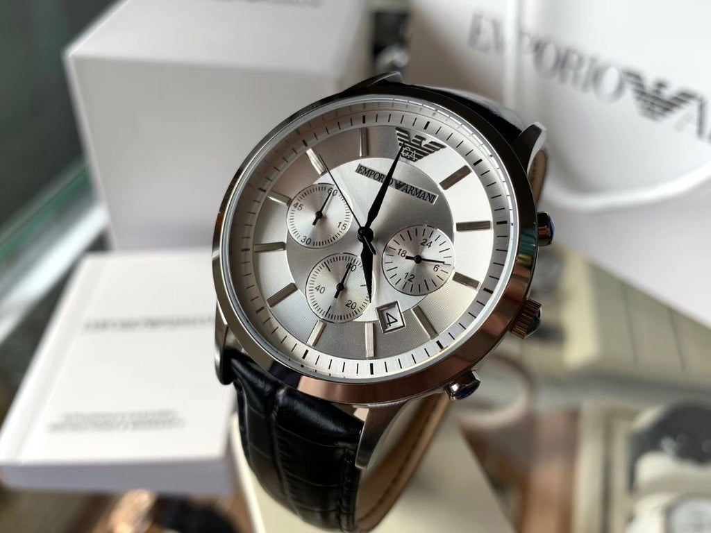 EMPORIO ARMANI Silver Dial Black Strap Watch — hero