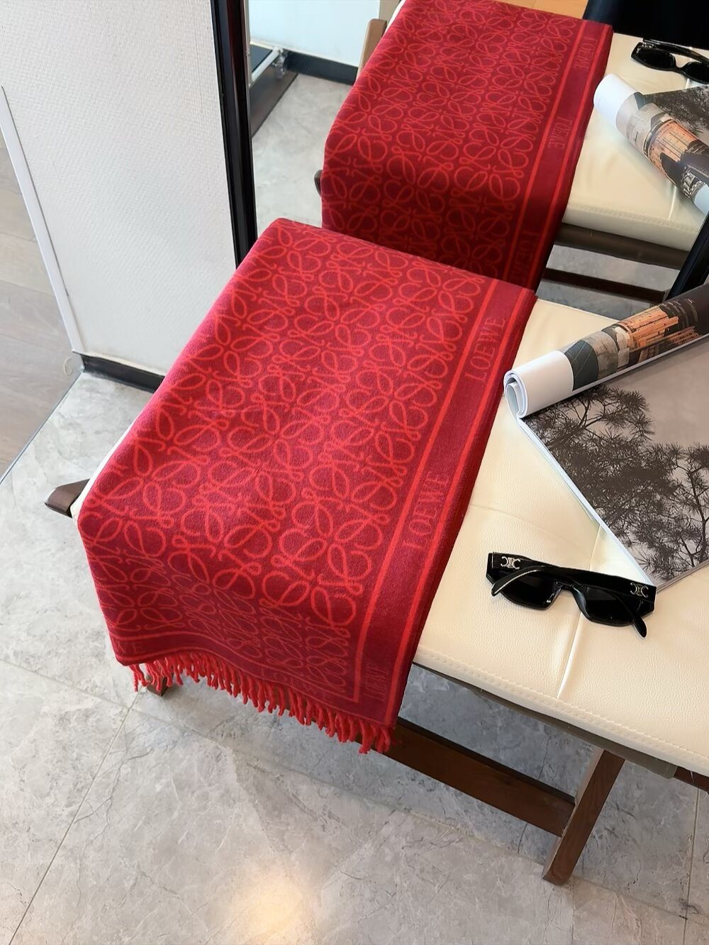 Loewe Red Patterned Fringed Scarf — hero