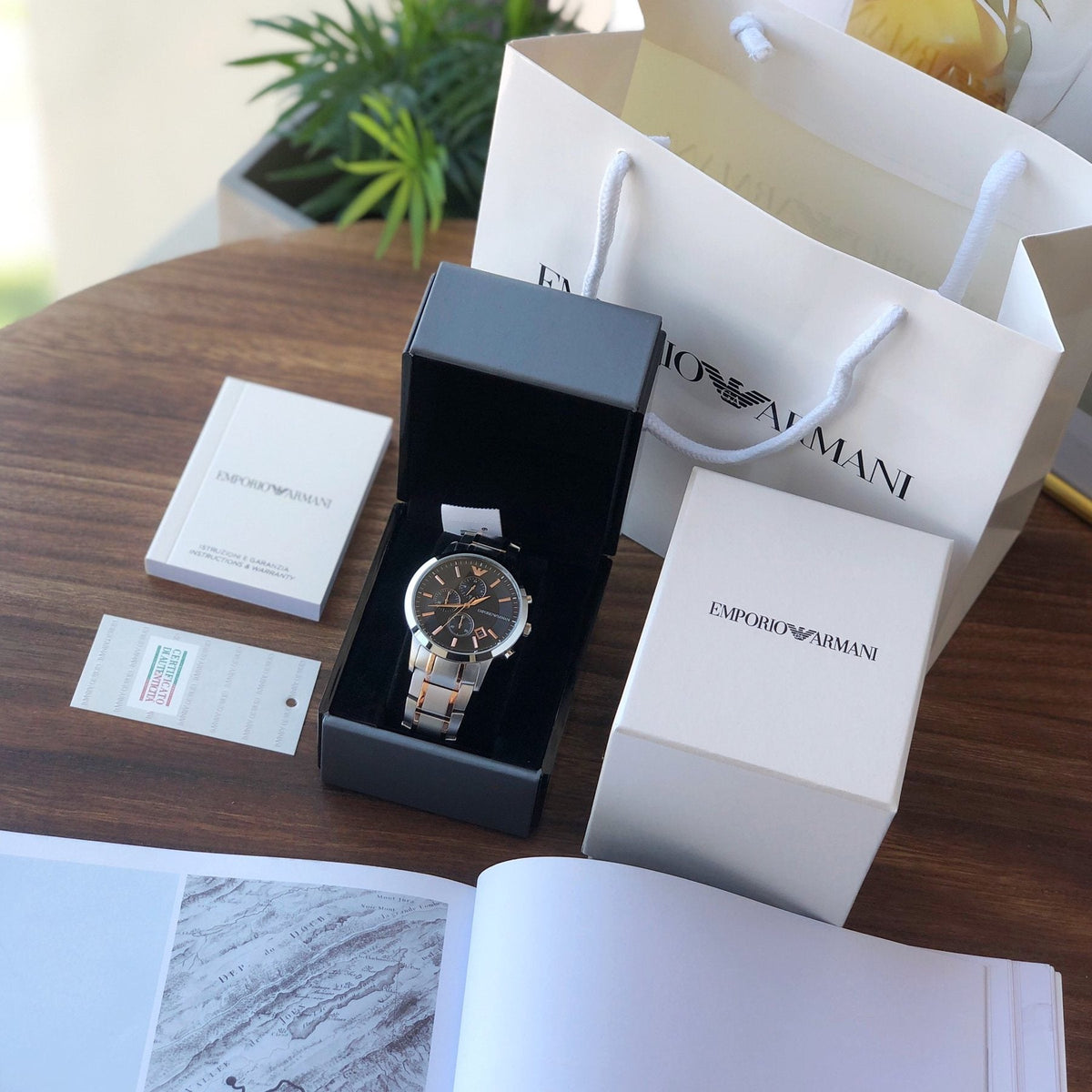 EMPORIO ARMANI Black Dial Two-Tone Watch — front