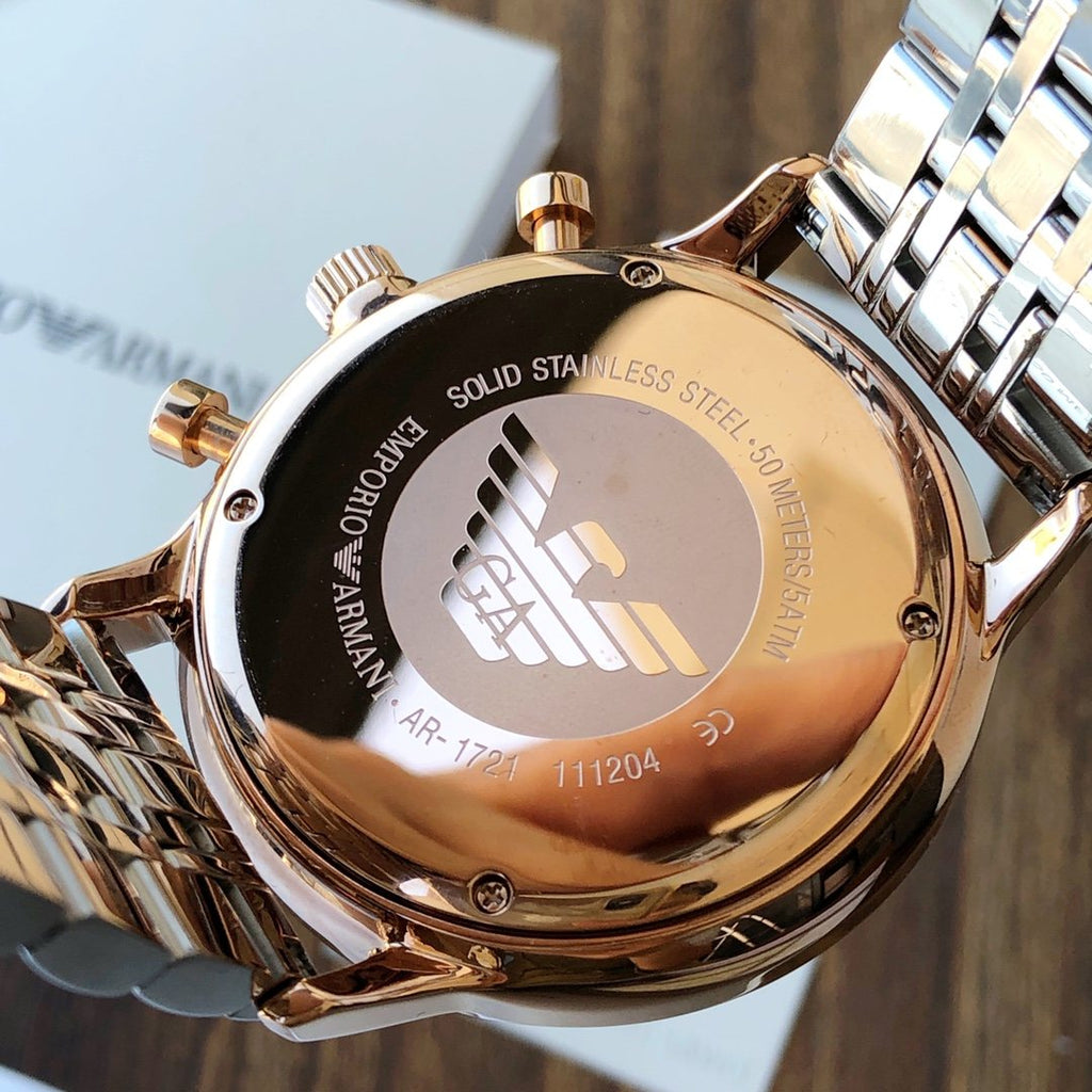 EMPORIO ARMANI Gray Dial Two-Tone Bracelet Watch — detail
