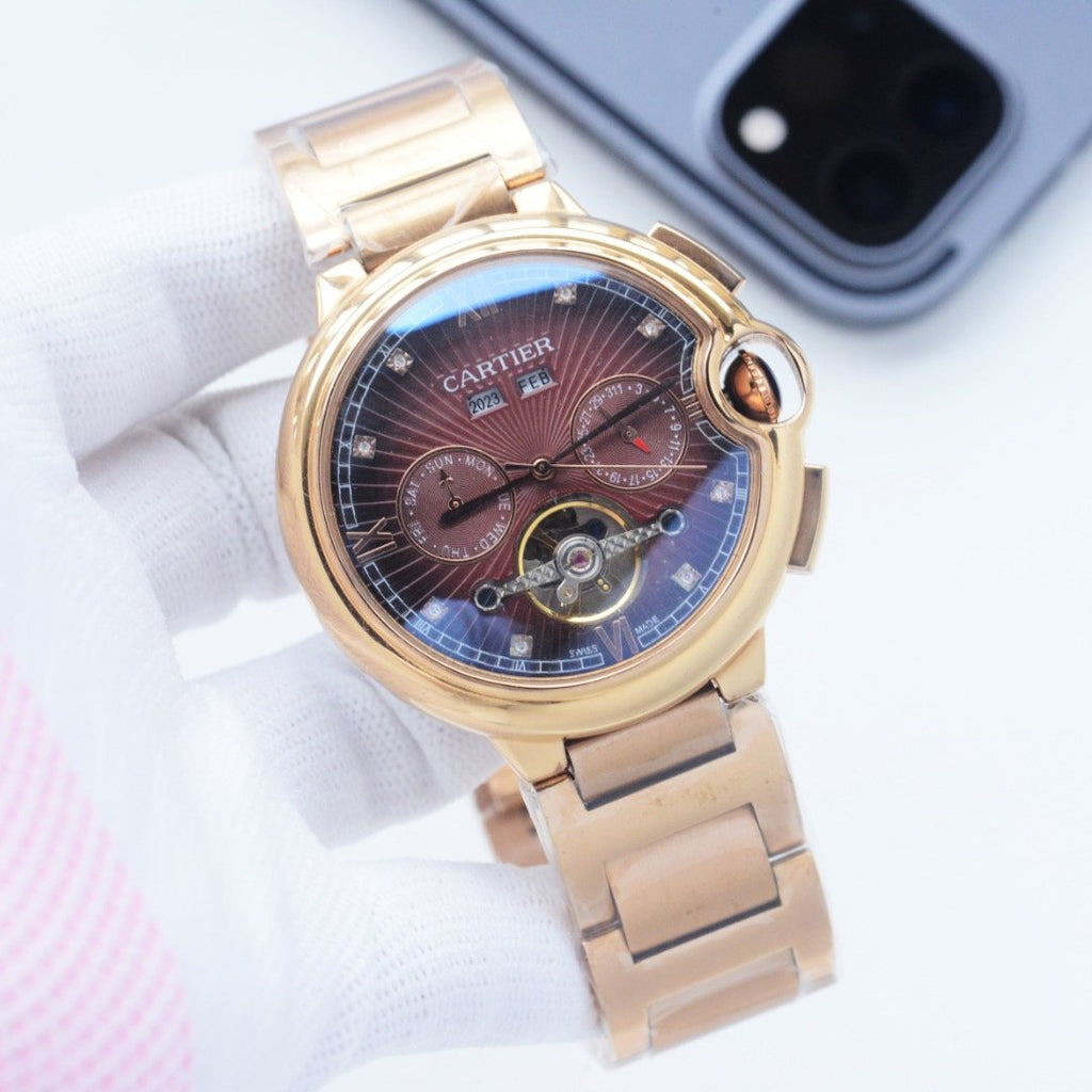 Cartier Gold Brown Dial Leather Strap Watch — front