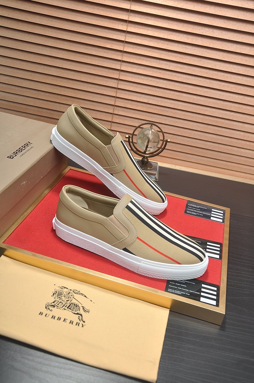 Burberry Beige Striped Slip-On Sneakers — front