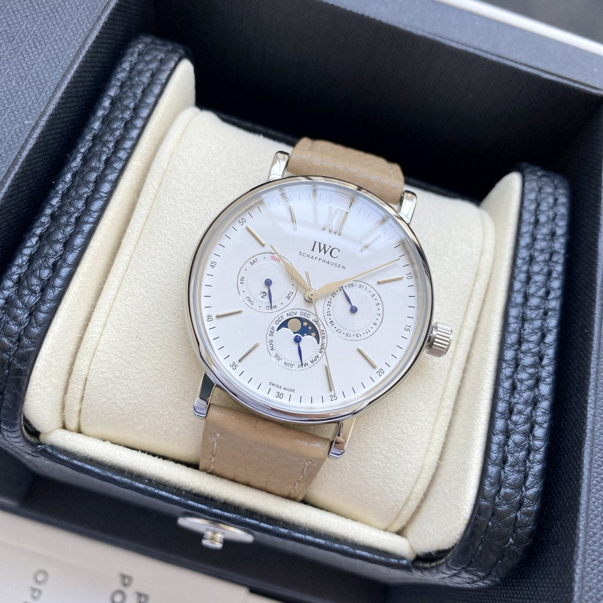 IWC Silver White Dial Leather Strap Watch — hero
