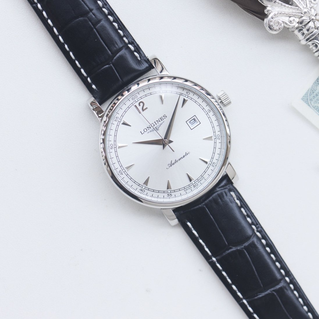 Longines Gold Silver White Dial Strap Watch — hero