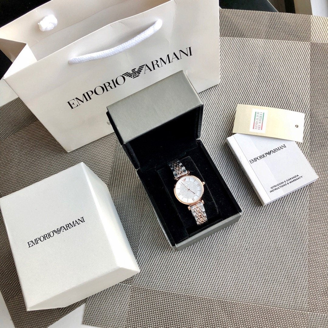 EMPORIO ARMANI Crystal Pavé Dial Watch — front