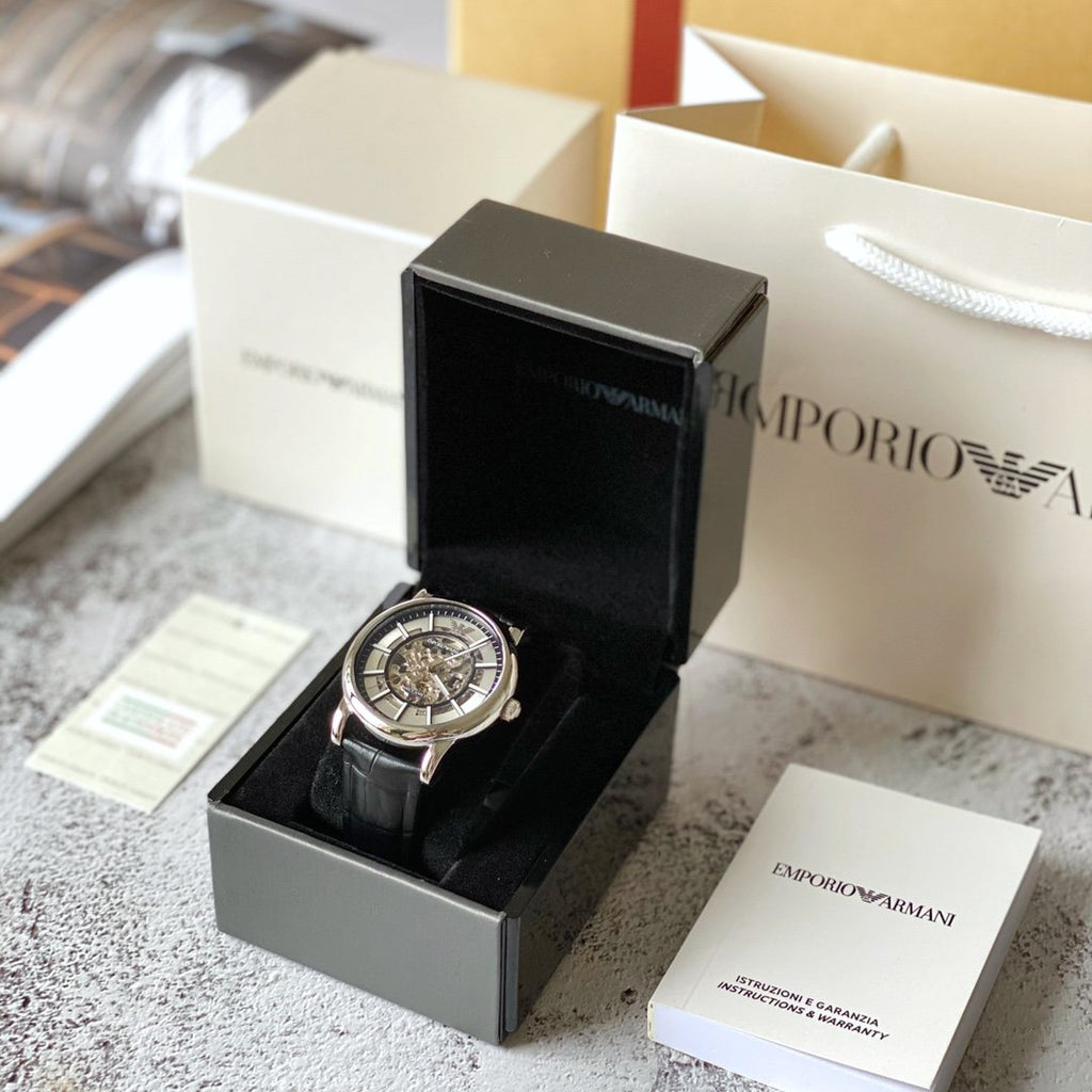EMPORIO ARMANI Silver Skeleton Watch — front