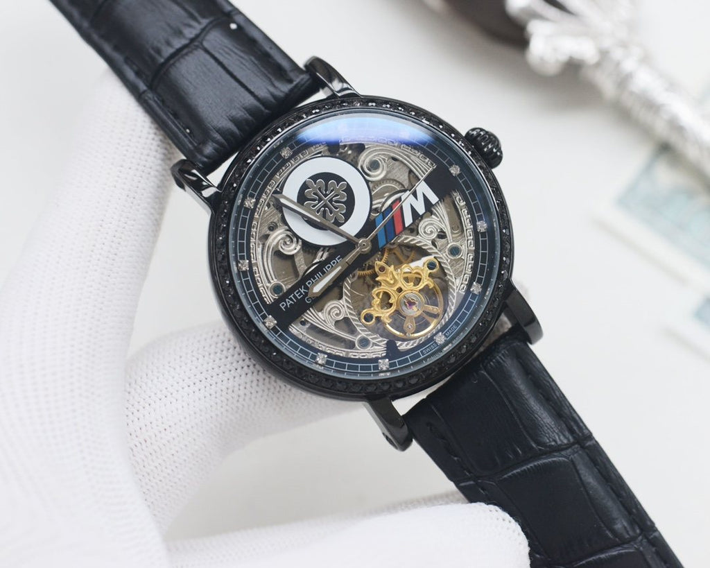 Patek Philippe Black Silver Strap Watch — hero