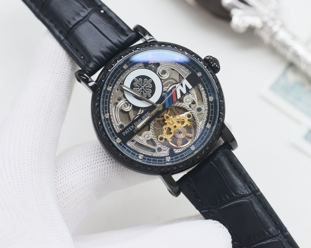 Patek Philippe Black Silver Strap Watch — hero
