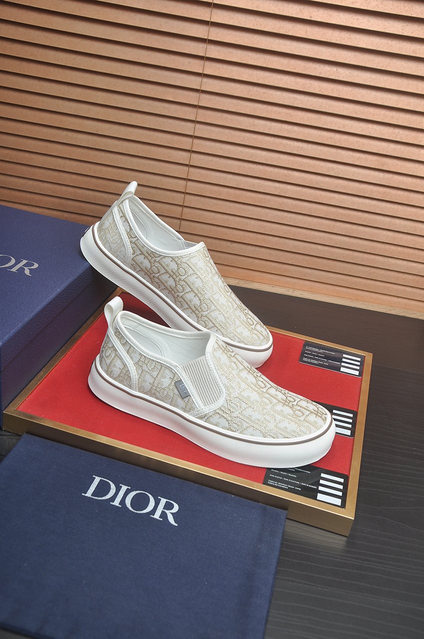 Dior Cream Patterned Slip-On Sneakers — back