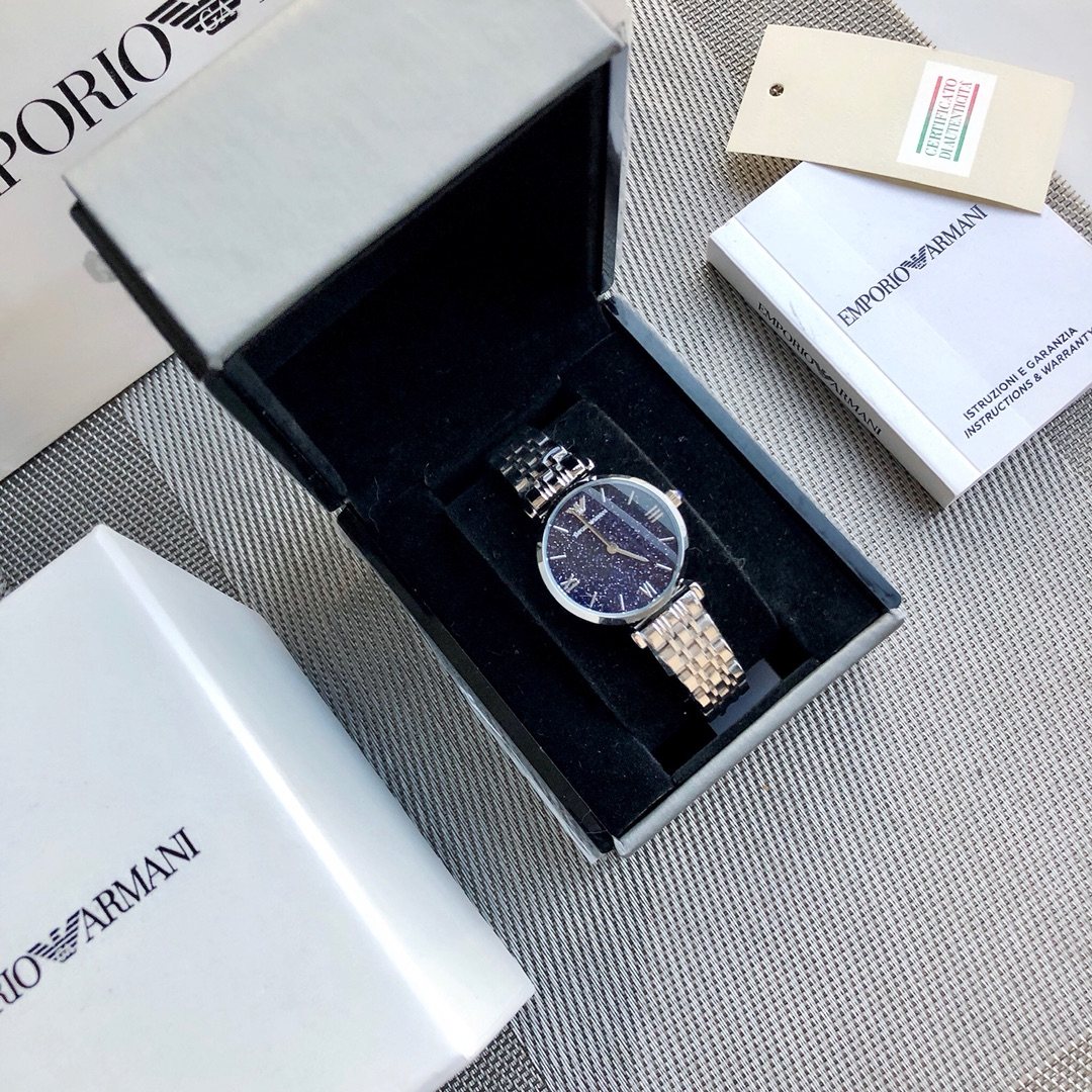 Emporio Armani Navy Dial Two-Tone Bracelet Watch — front