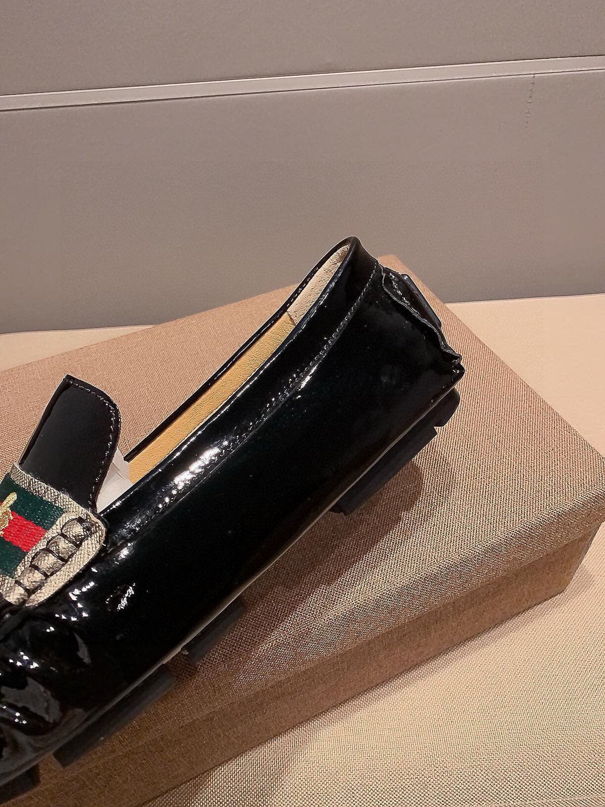 Gucci Black Stripe Loafers — detail