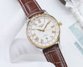 Longines Gold Brown White Dial Leather Strap Watch — hero