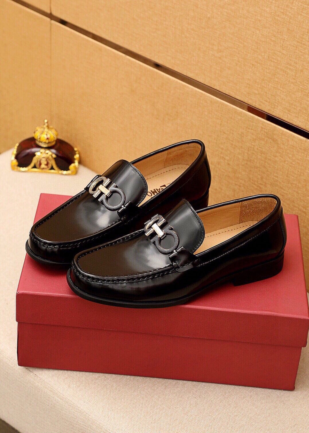 Ferragamo Black Hardware Loafers — front