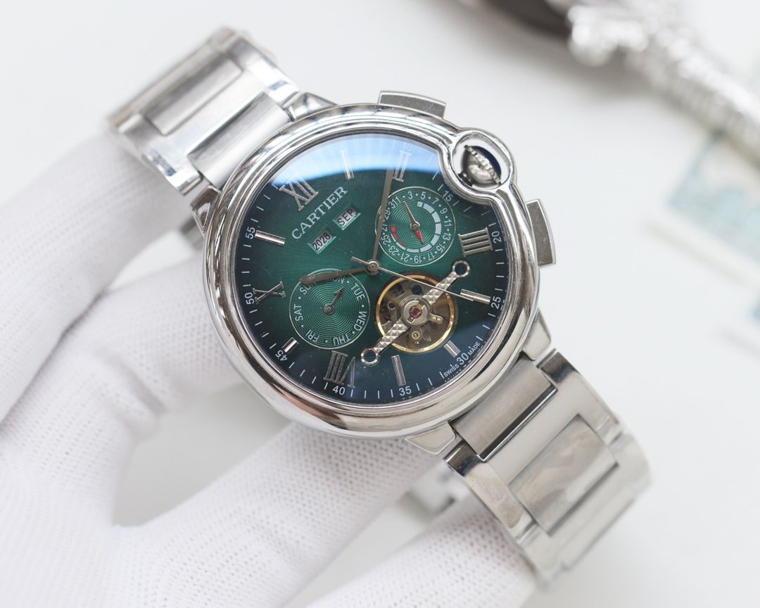 Cartier Silver Green Dial Bracelet Watch — hero