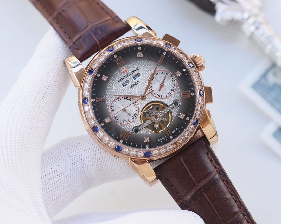 Patek Philippe Black Gold White Dial Strap Watch — hero