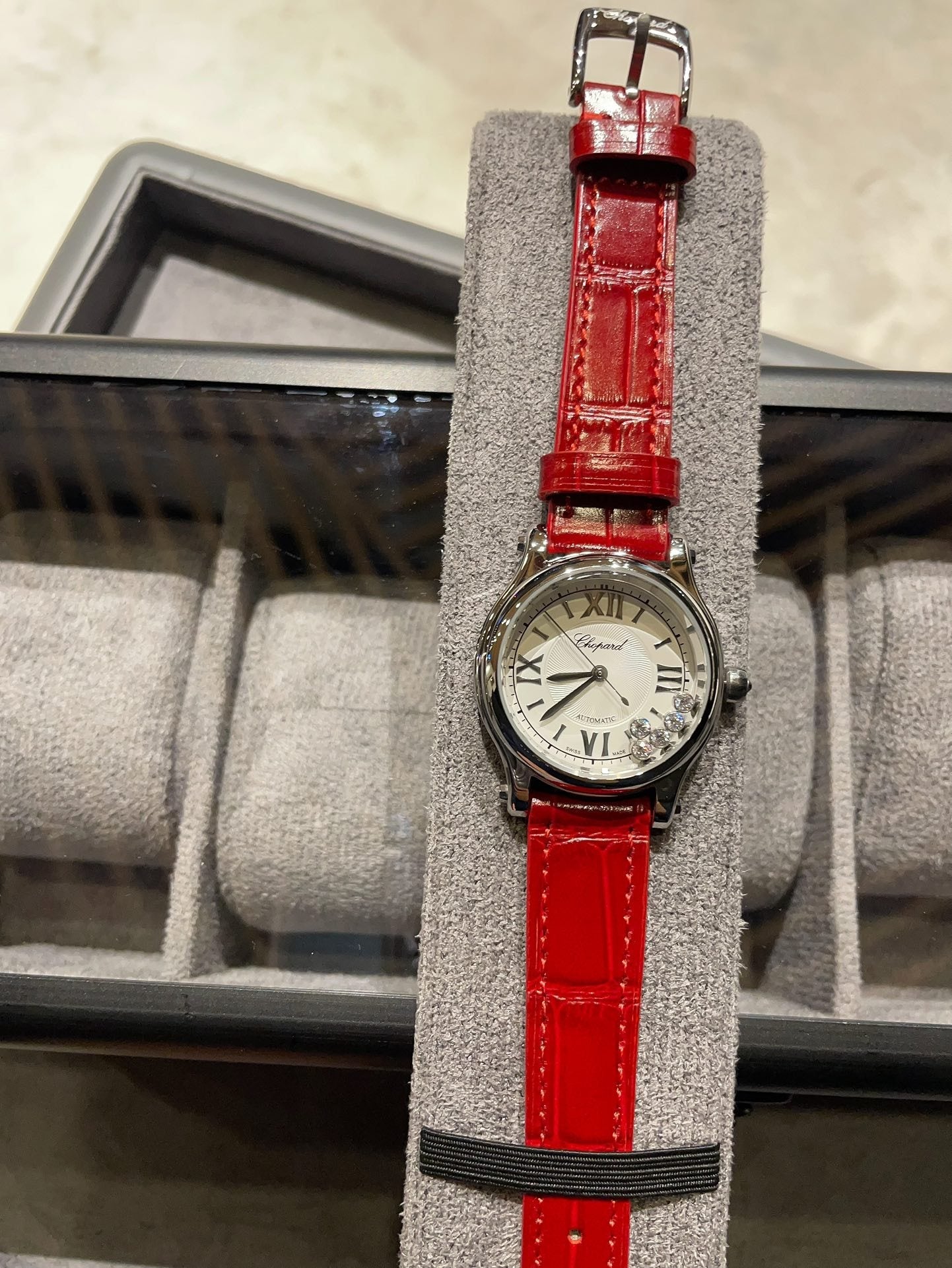 Chopard Red Silver White Dial Strap Watch — hero