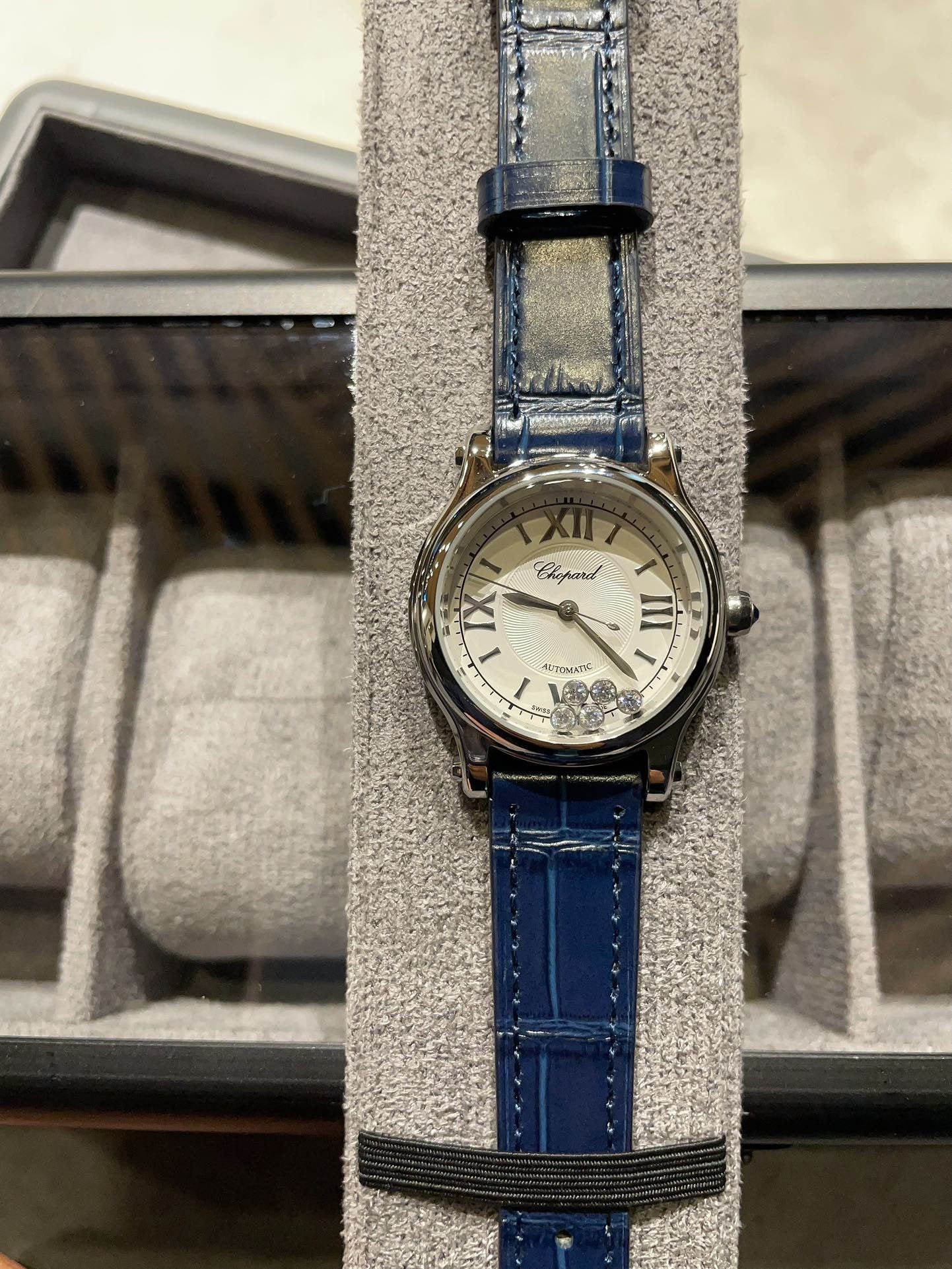 Chopard Blue Silver White Dial Strap Watch — hero