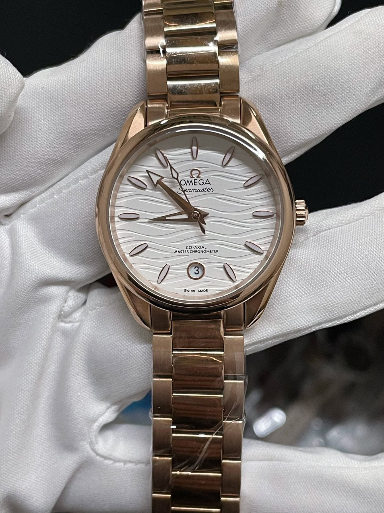 Omega Rose Gold-Tone White Dial Watch — front
