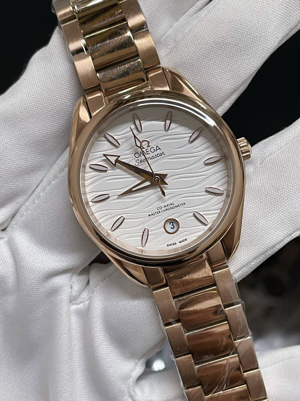 Omega Rose Gold-Tone White Dial Watch — front