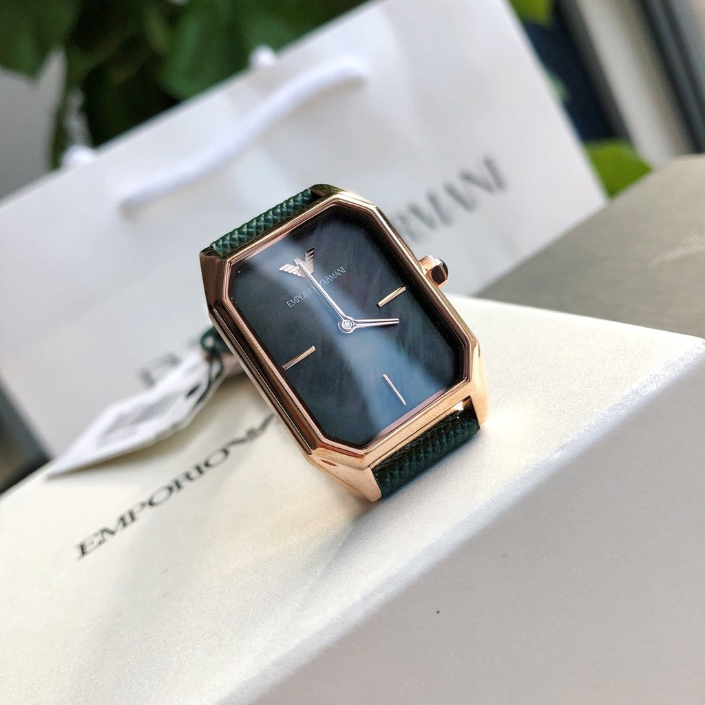 Armani Green Strap Rectangle Watch — front