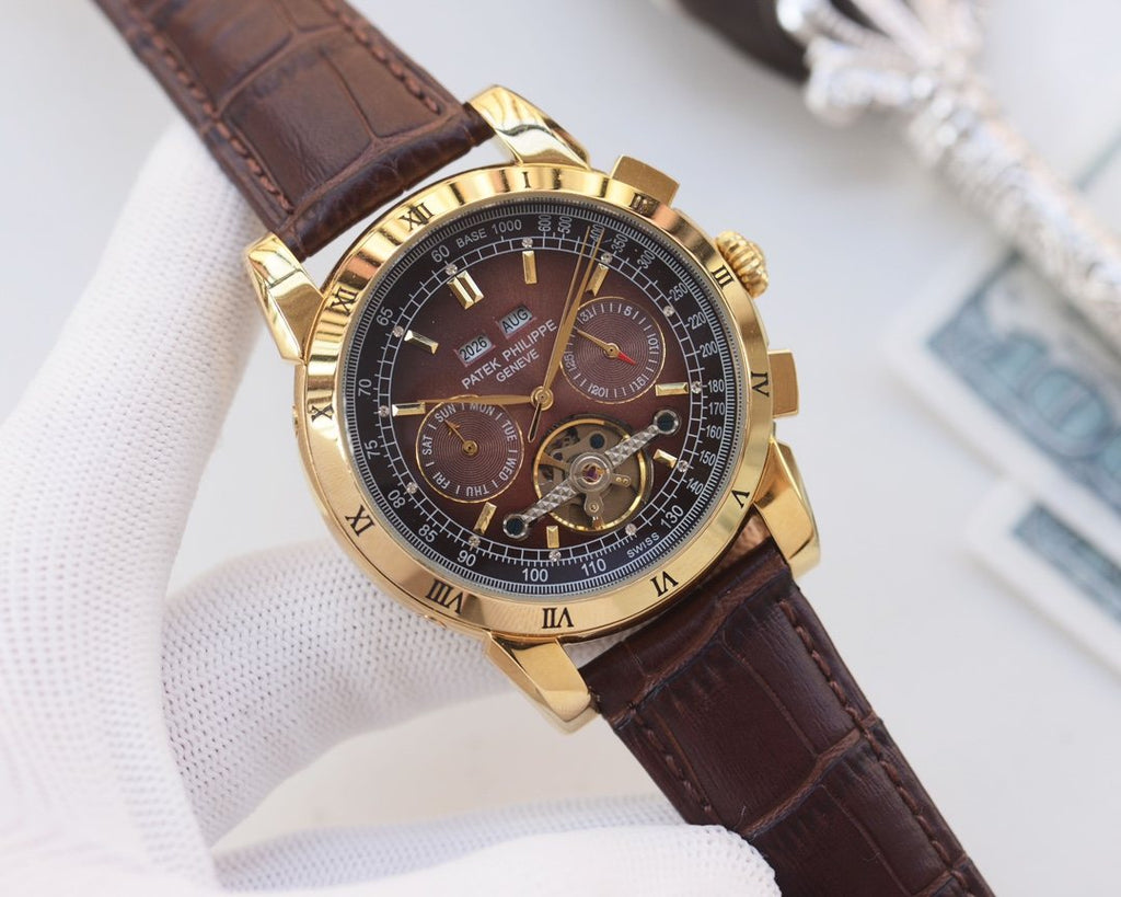 Patek Philippe Gold Brown Dial Strap Watch — hero