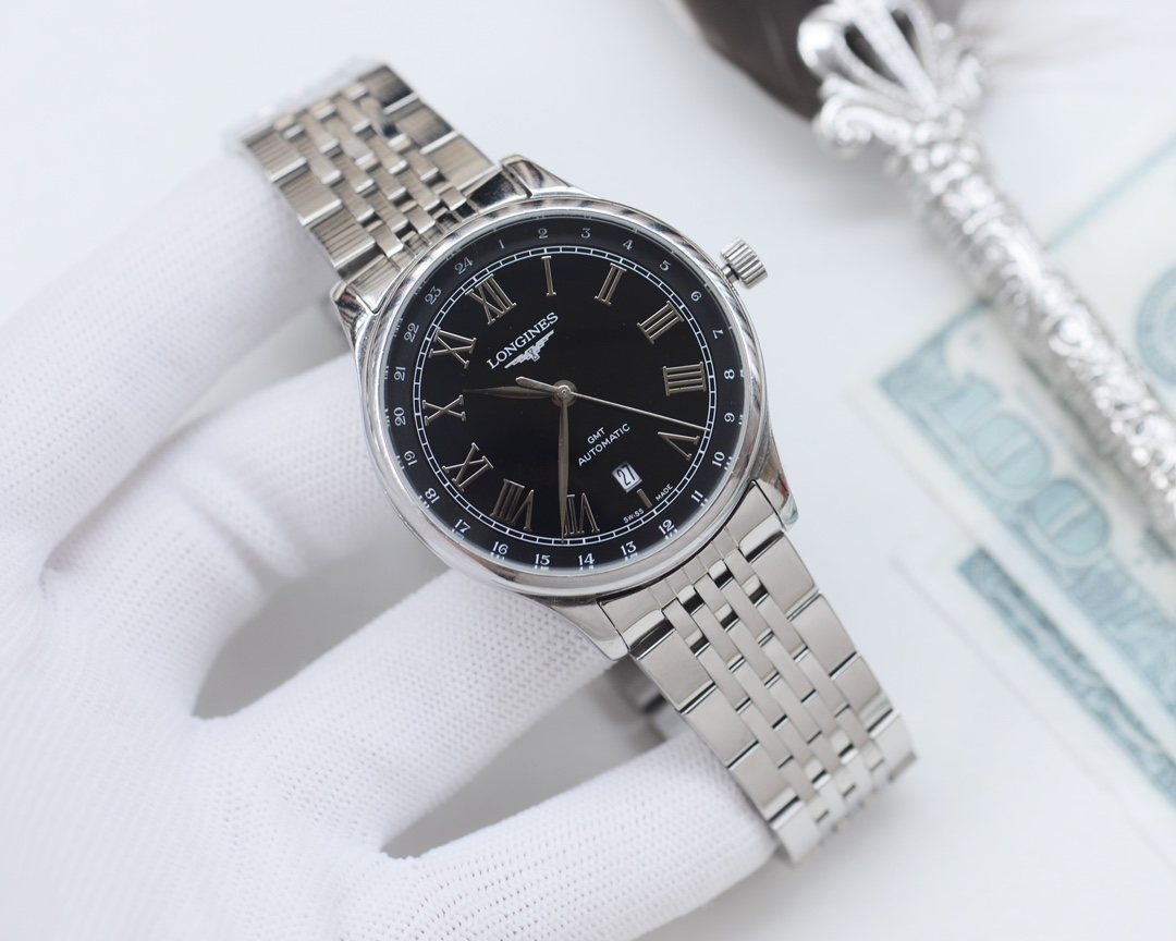 Longines Black Silver Bracelet Watch — front