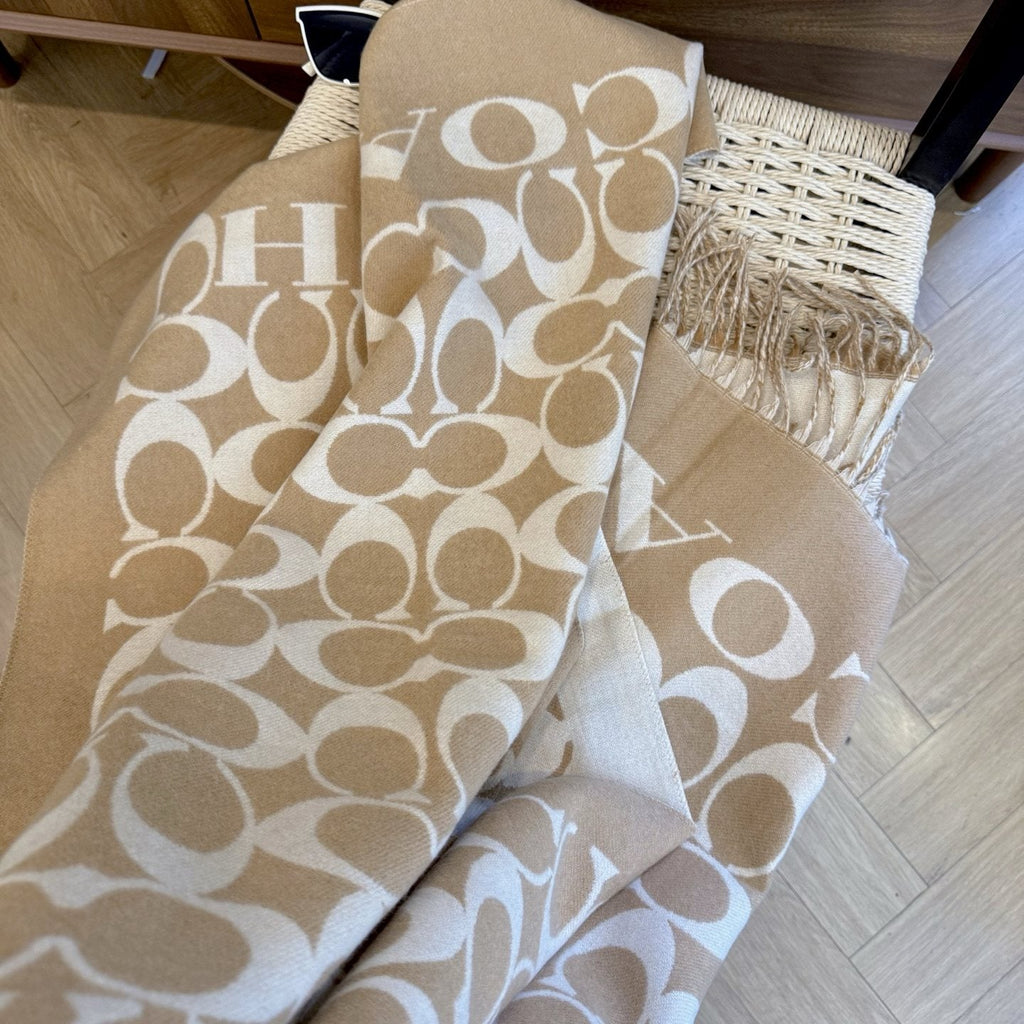 Coach Fringed Woven Motif Scarf — detail