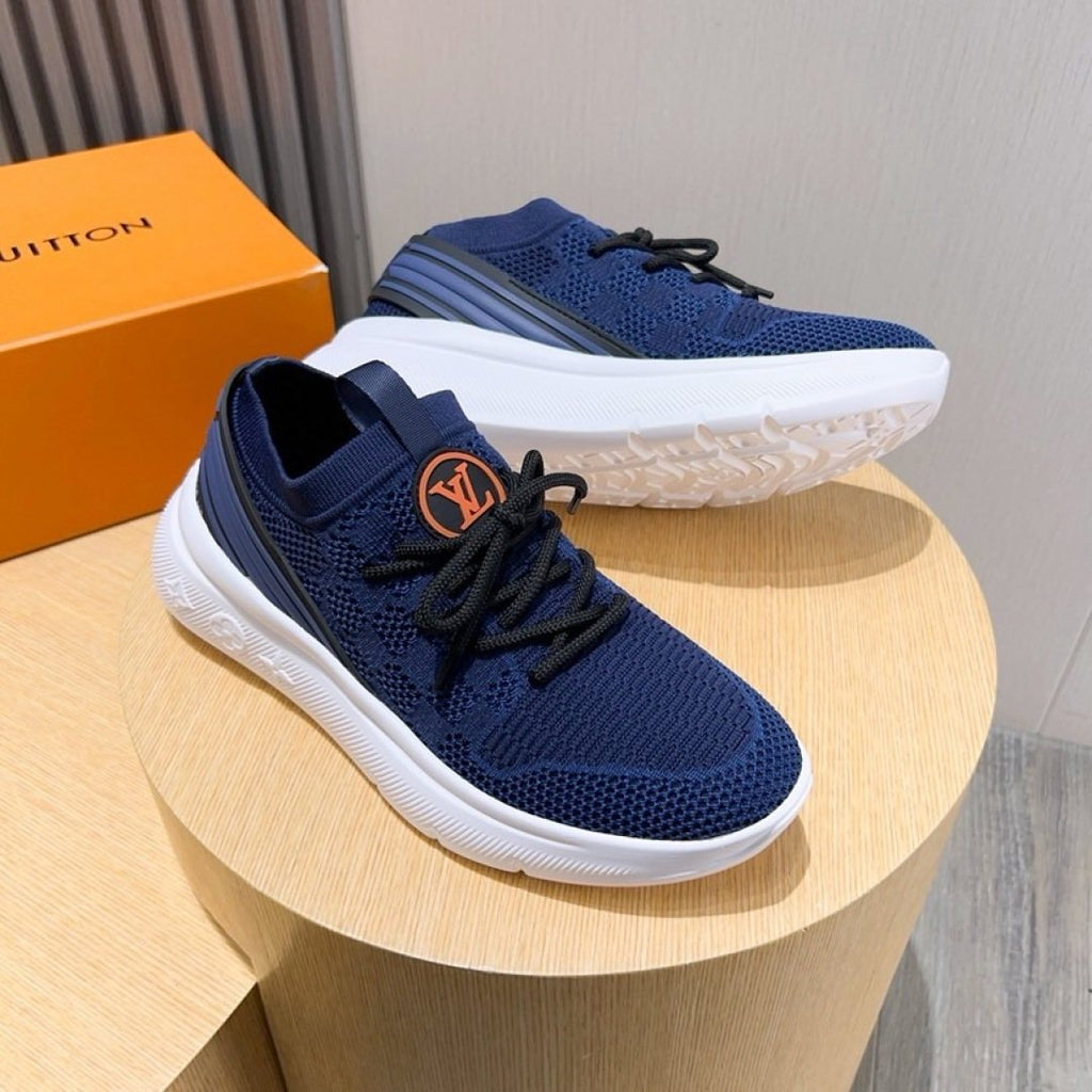 Louis Vuitton Gray Knit Sneakers — front