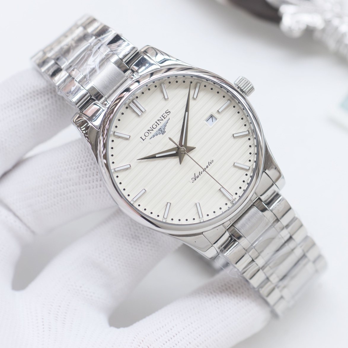 LONGINES Silver White Dial Bracelet Watch — front