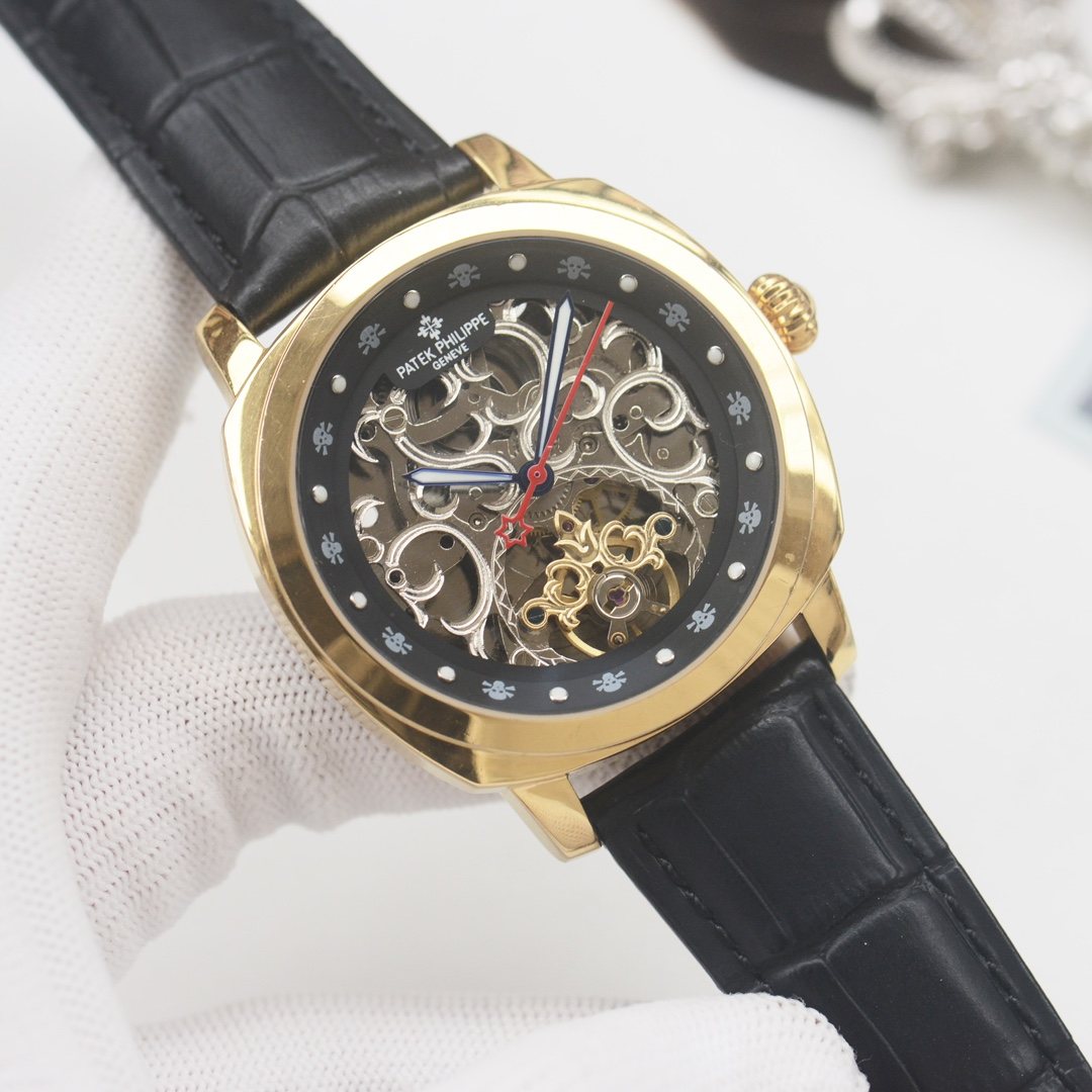 PATEK PHILIPPE Gold Black Dial Strap Watch — hero
