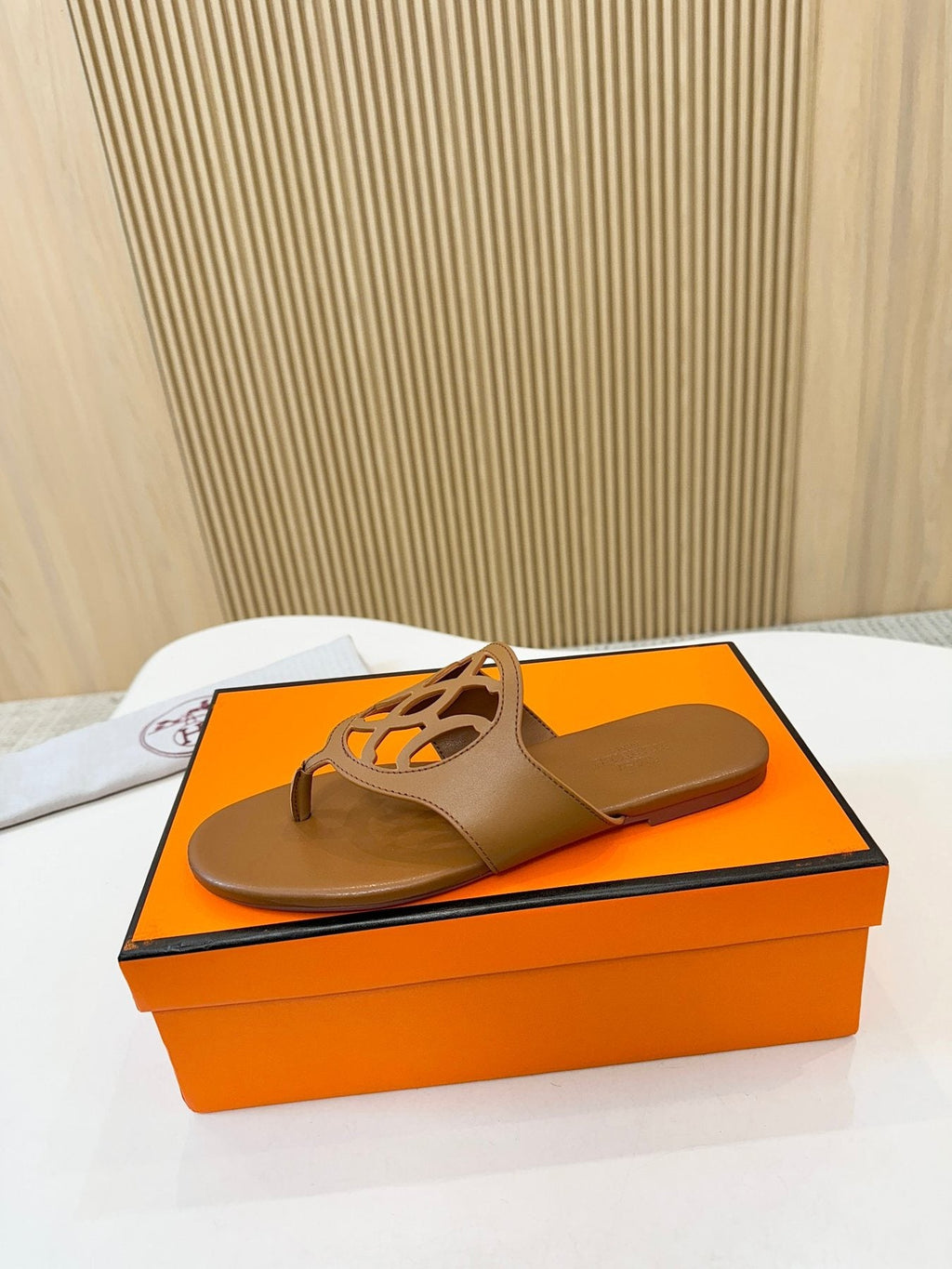 Hermès Tan Brown Cutout Thong Sandals — side