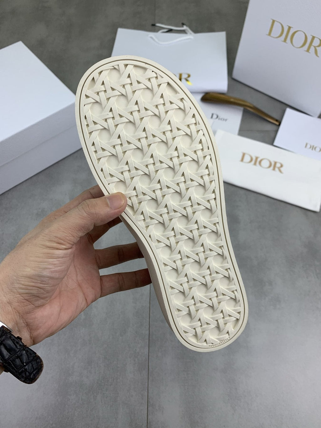 Dior White Embossed Low-Top Sneakers — detail
