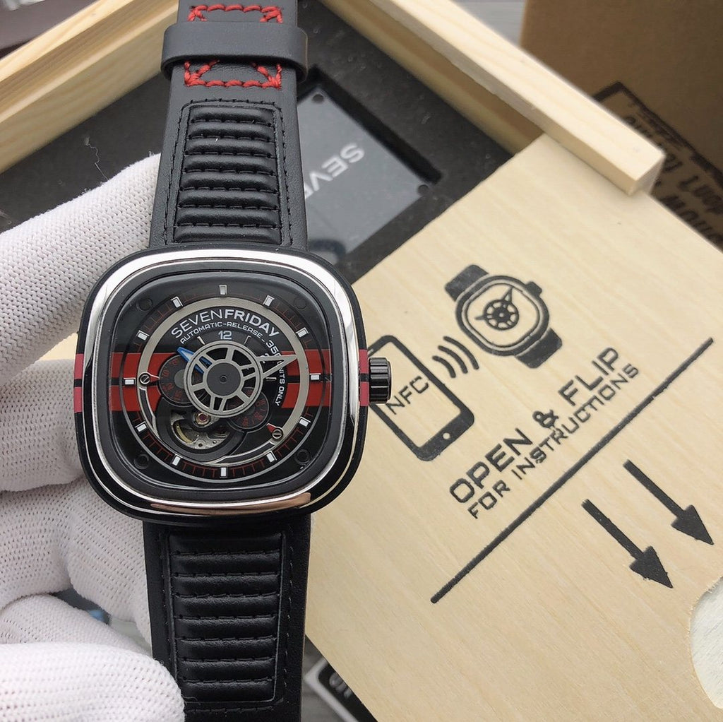 SEVENFRIDAY Black Red Accent Watch — front