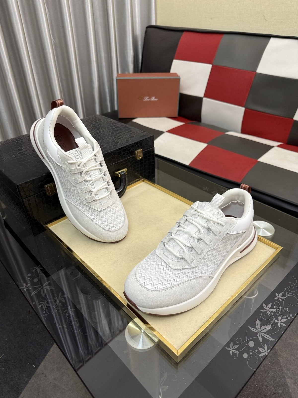 Textured Lace-Up Low-Top Sneakers — front