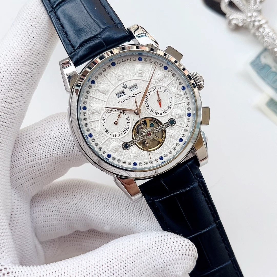 PATEK PHILIPPE Silver Blue White Dial Strap Watch — hero