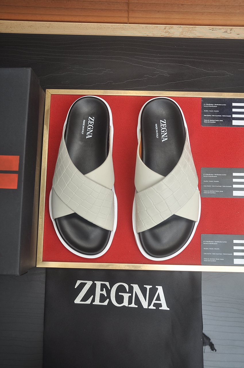 Zegna Cross-Strap Slide Sandals — front