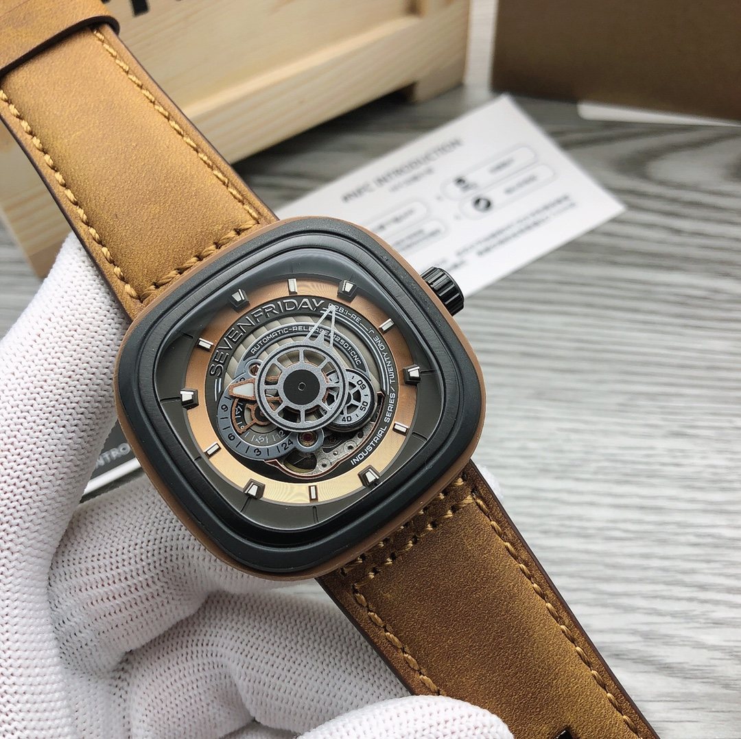 SEVENFRIDAY Bronze Dial Leather Strap Watch — front