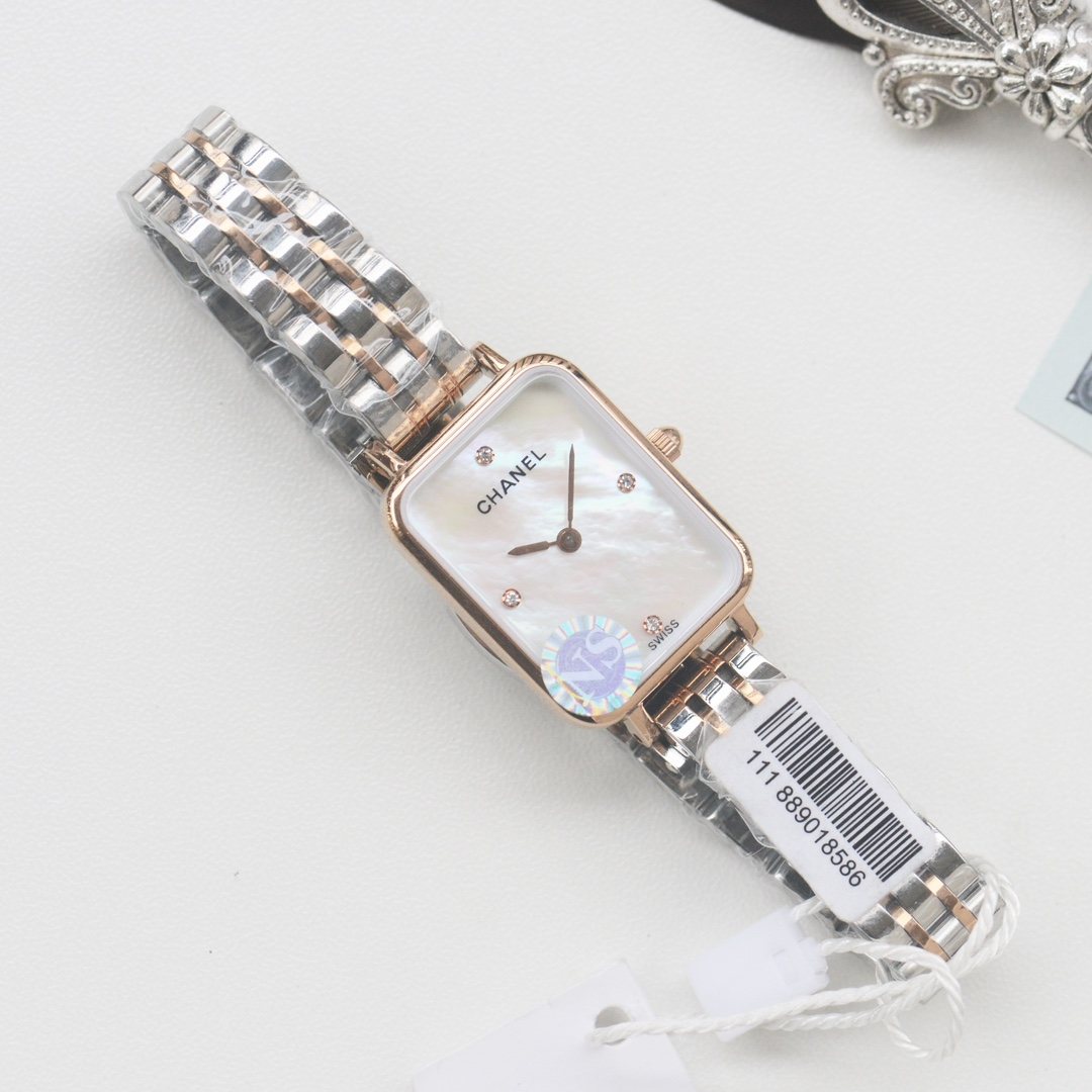 CHANEL Silver Rose Gold White Dial Bracelet Watch — front