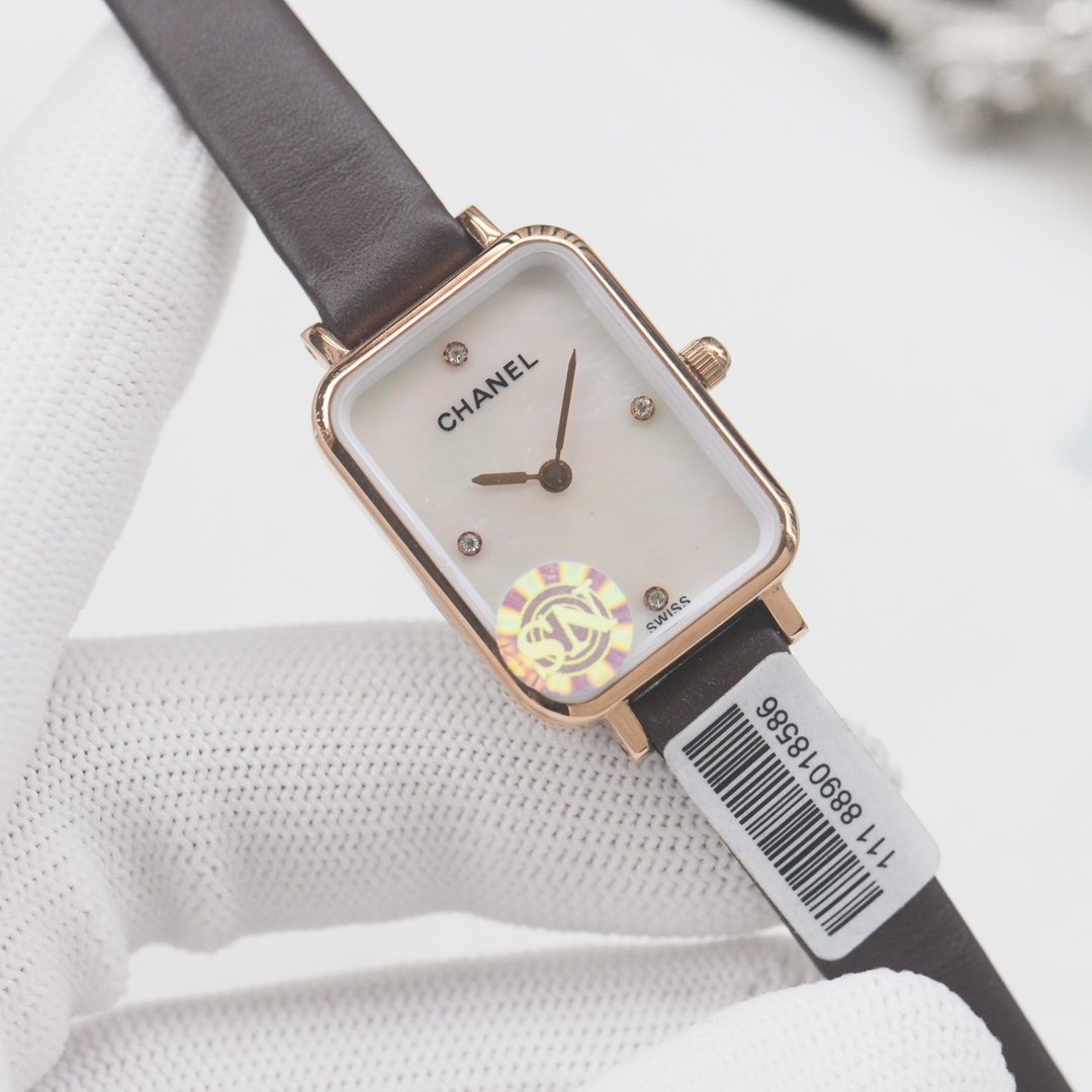 CHANEL Brown Rose Gold White Dial Leather Strap Watch — hero