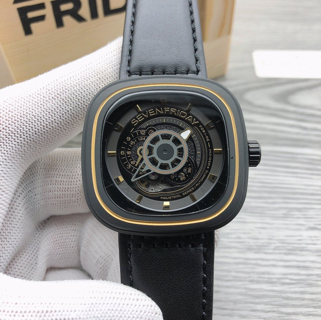 SEVENFRIDAY Black Gold-Tone Layered Dial Watch — front