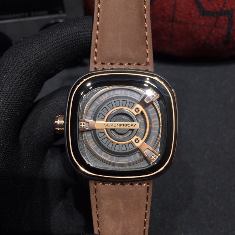 SEVENFRIDAY Brown Black Leather Strap Watch — front