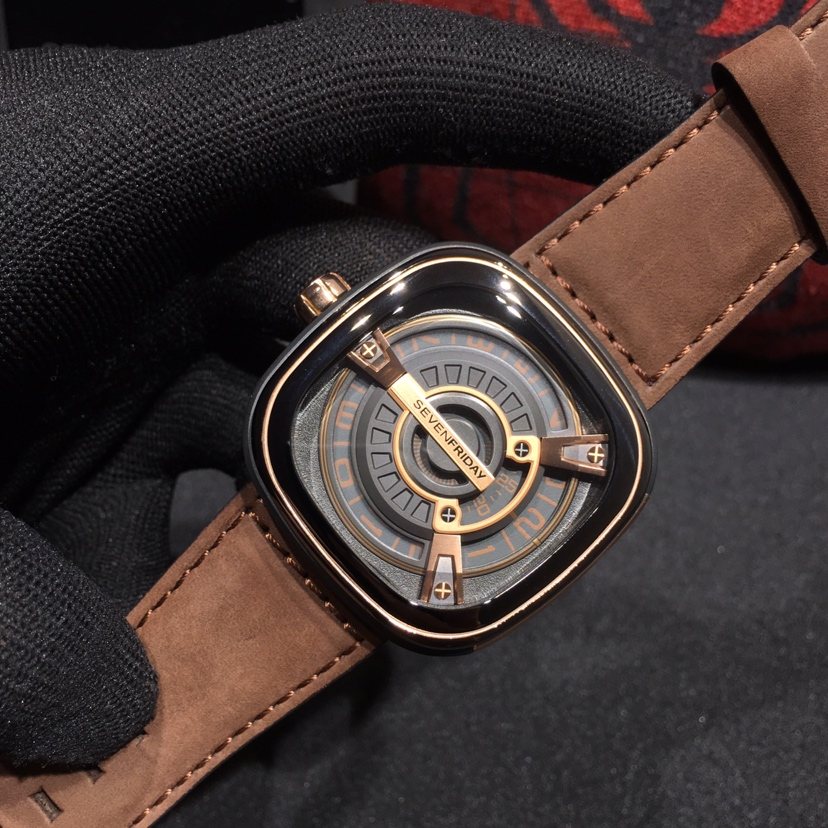 SEVENFRIDAY Brown Black Leather Strap Watch — front