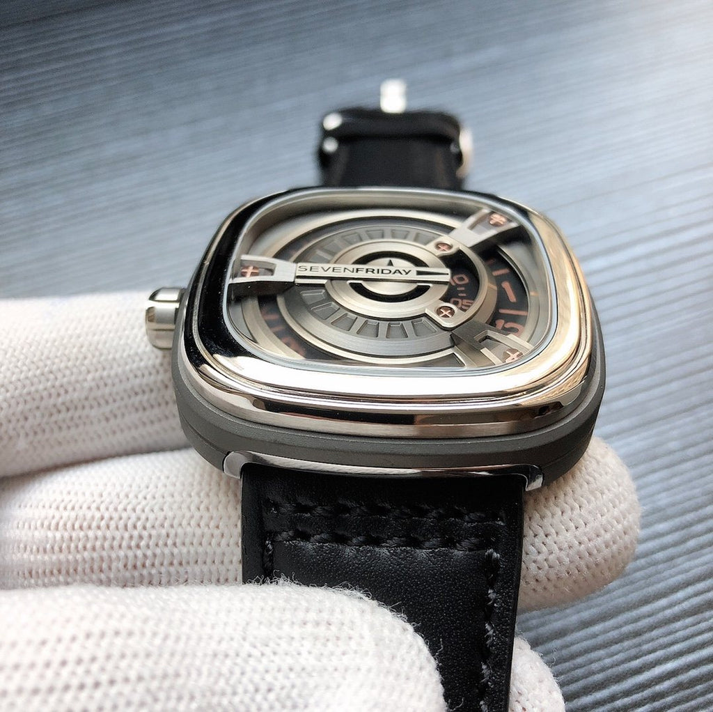 SEVENFRIDAY Black Silver Leather Strap Watch — side