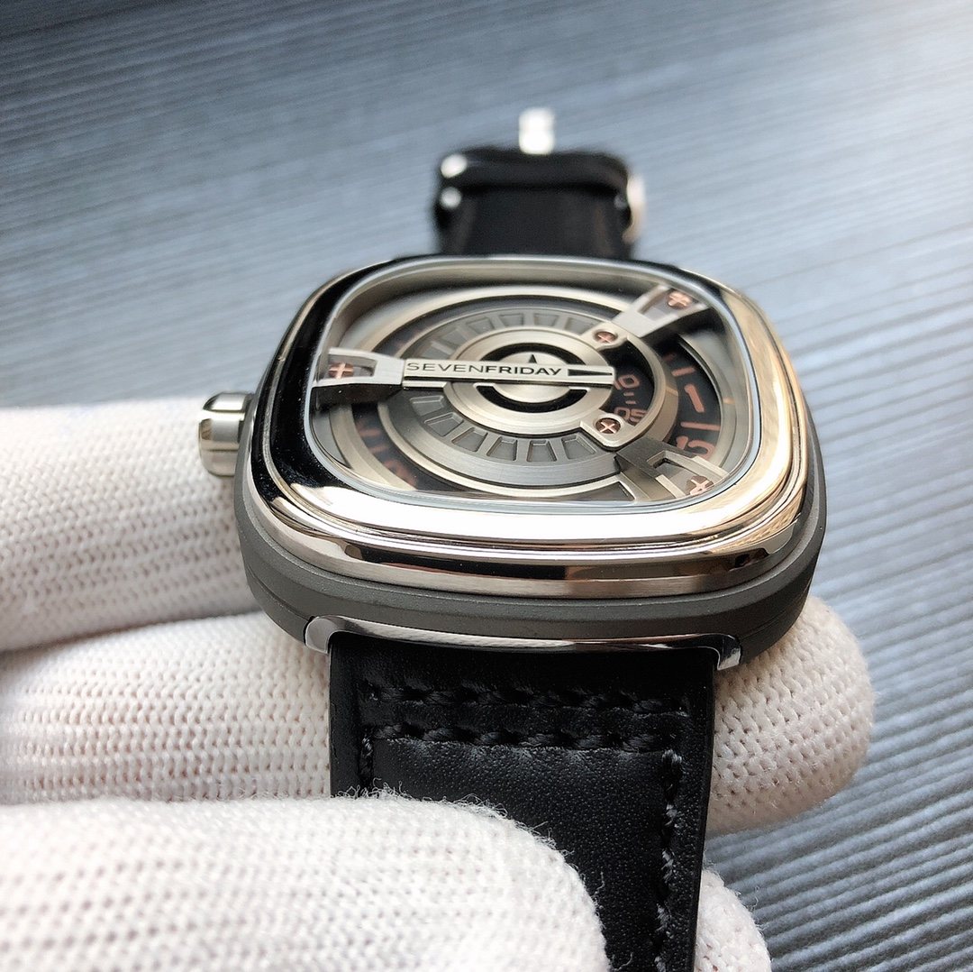 SEVENFRIDAY Black Silver Leather Strap Watch — side