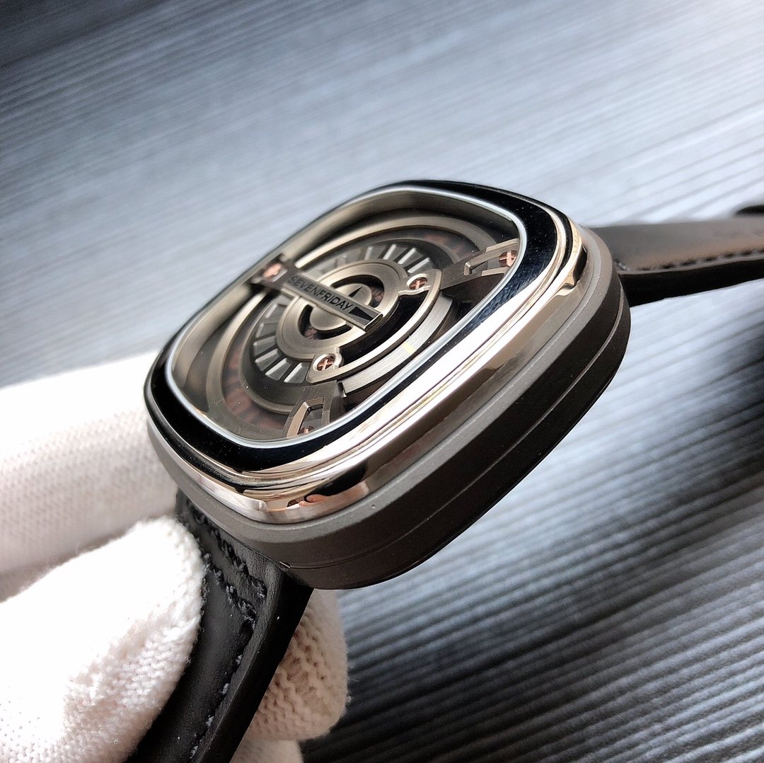 SEVENFRIDAY Black Silver Leather Strap Watch — side
